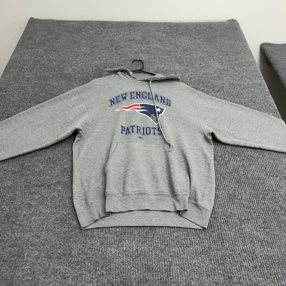 New England Patriots Jerzees Hoodie Mens L Grey Cotton Blend Graphic Sportswear